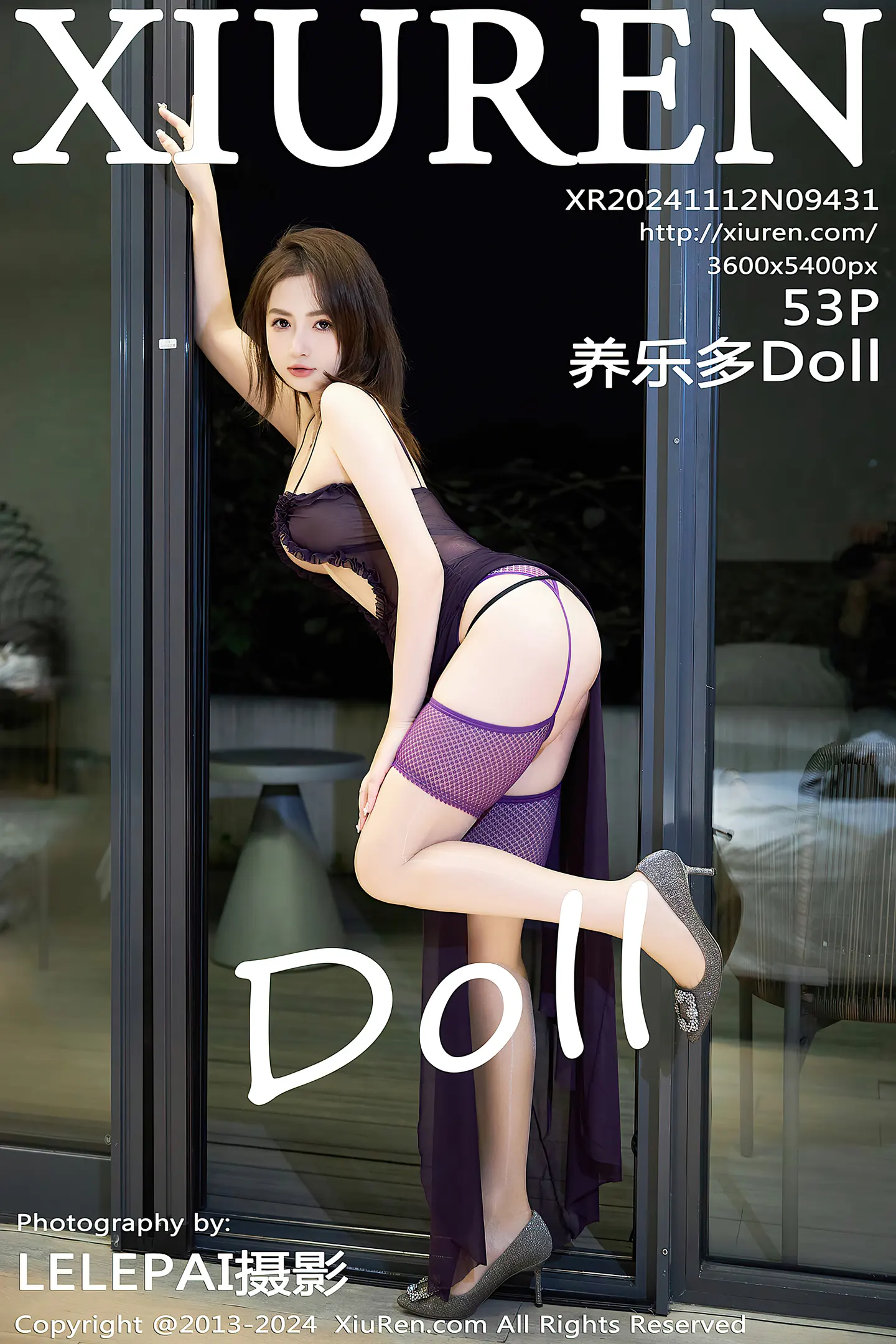 [XiuRen秀人网] VOL.9431 模特养乐多Doll性感紫色情趣服饰配肉丝吊袜秀完美身材诱惑写真53P-秀人网官方网站
